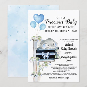 Covid-Baby-Shower Junge-Elefant Einladung