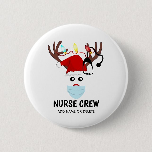 Covid Christmas Nurse Crew Rentier Personalisiert Button (Vorderseite)