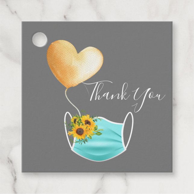 Covid Face Mask & Blume Vielen Dank Geschenkanhänger (Vorderseite)