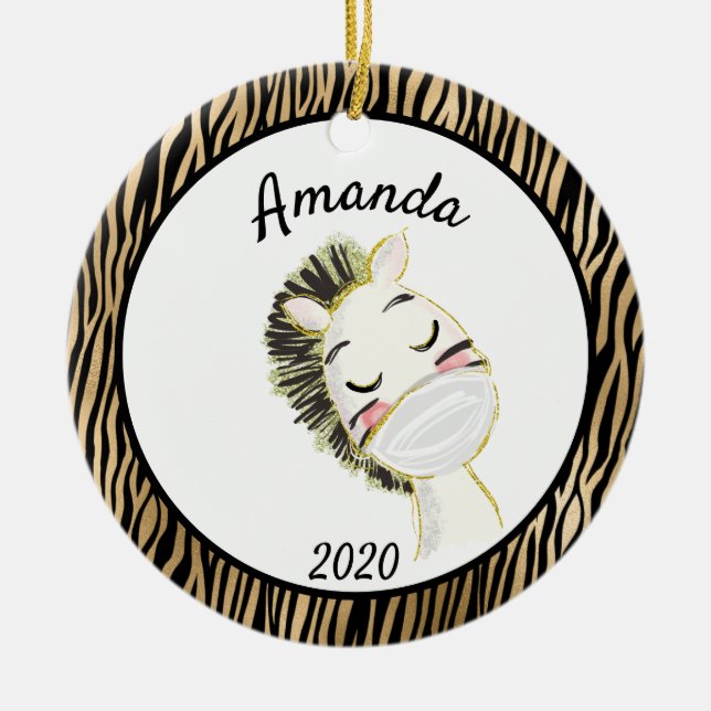 Covid Gold Zebra Wearing Face Maske 2020 Keramik Ornament (Vorne)