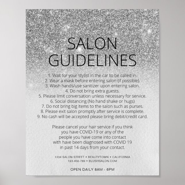 Covid Health Safety Silver Glitzer Frisör Glam Poster (Vorne)