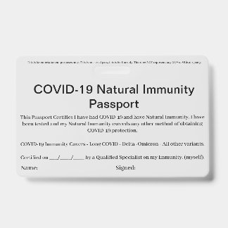 COVID Natural Immunity Passport ID's Abzeichen Car Ausweis