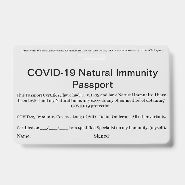 COVID Natural Immunity Passport ID's Abzeichen Car Ausweis (Vorderseite)