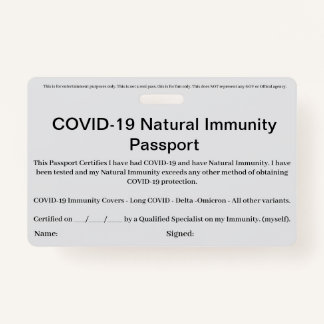 COVID Natural Immunity Passport ID's Abzeichen Car Ausweis
