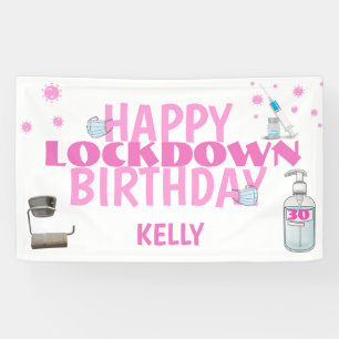 Covid Personalisiert Lockdown Pink Birthday Banner