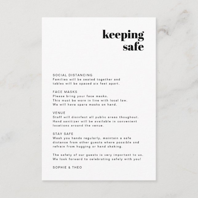 Covid Safety Guidelines | Moderne Retro-Hochzeit Begleitkarte (Vorderseite)