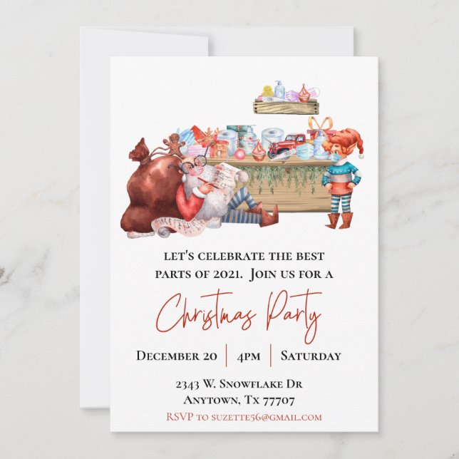 Covid Santa Elf Weihnachts-Party Einladung (Vorderseite)