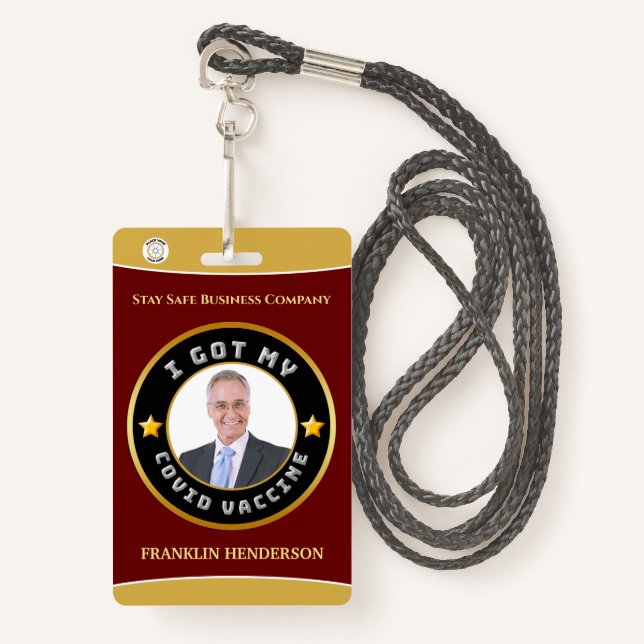 Covid-Vaccated Custom-Abzeichen für Mitarbeiter-Fo Ausweis (Vorderseite mit Schlüsselband)