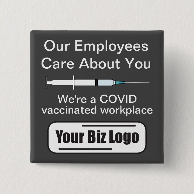 COVID Vacced Workplace Dark Background Button (Vorderseite)