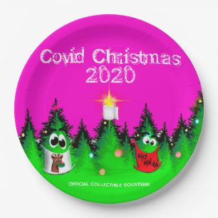 Covid Weihnachten 2020 lustige Maske mit Bäumen Pappteller