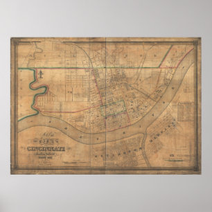 Covington Kentucky 1838 Antike Panoramakarte Poster