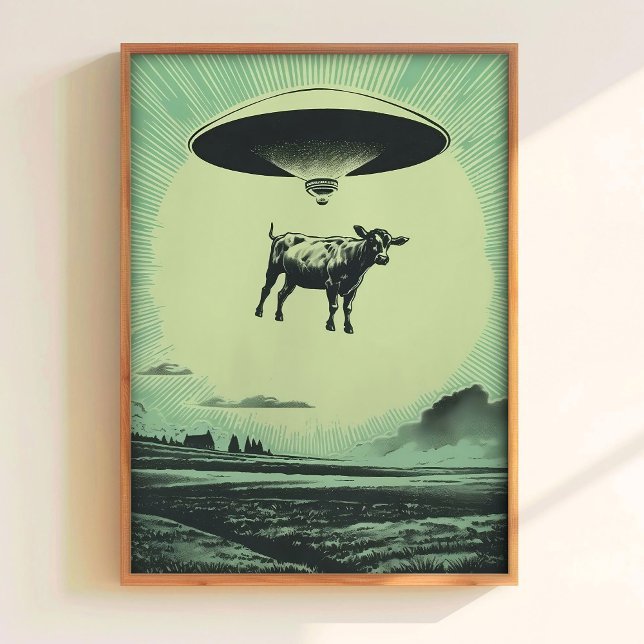 Cow Abduction Print Retro UFO Poster Alien Wall Ar (Von Creator hochgeladen)
