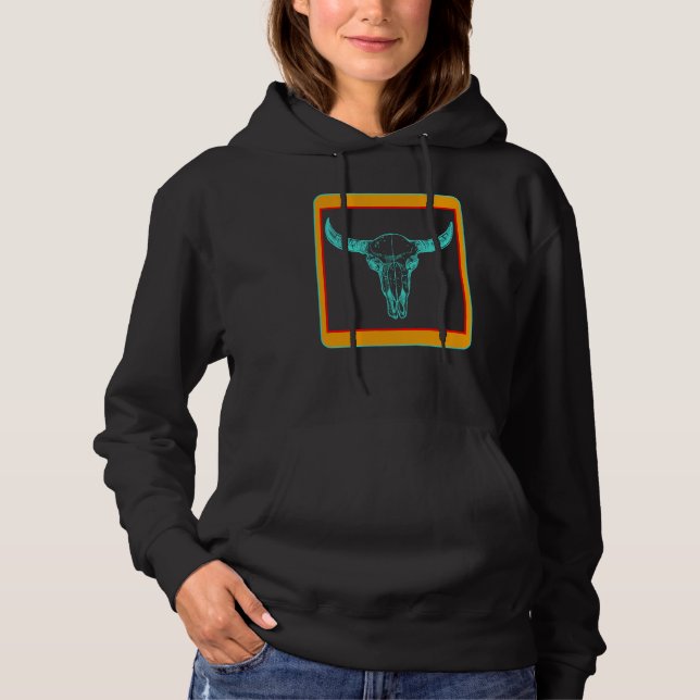 Cow Aztec Cow Skull Turqoise Cow Fan  Farm Animal Hoodie (Vorderseite)
