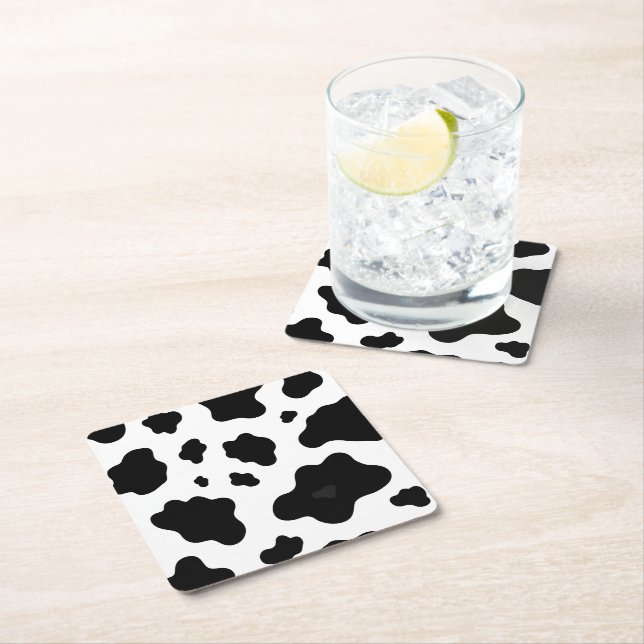 Cow Black White Spots Fur Rechteckiger Pappuntersetzer (Vor Ort)