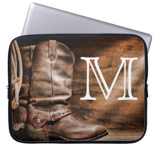 Cow Boy Boots Spur Countr Monogram 15" Laptop Case