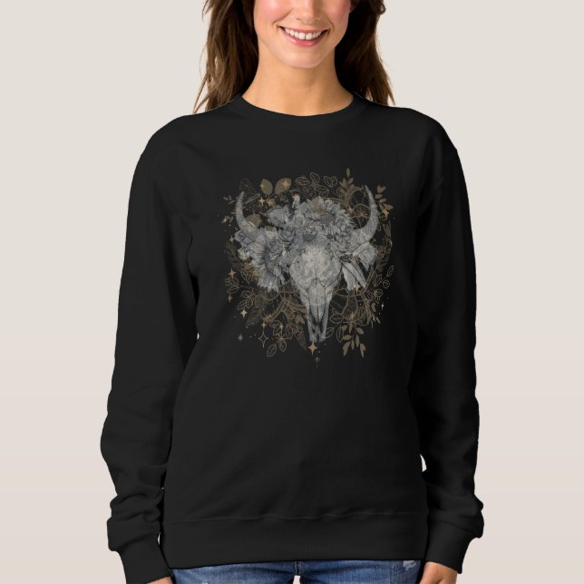 Cow Bull Skull Head Western Fairy Grunge Flower Go Sweatshirt (Vorderseite)
