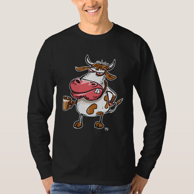 Cow Bull With Coffee Cup T-Shirt (Vorderseite)