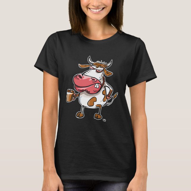 Cow Bull With Coffee Cup T-Shirt (Vorderseite)