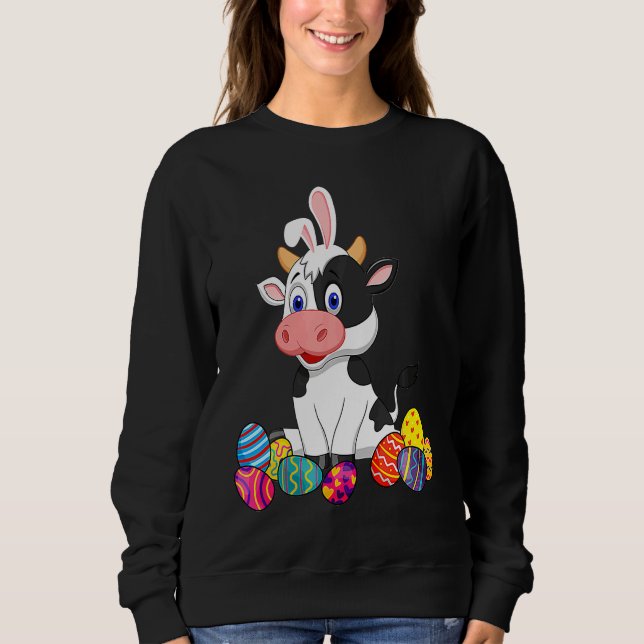 Cow Bunny Ear With Egg Easter Easter Day Classic Sweatshirt (Vorderseite)