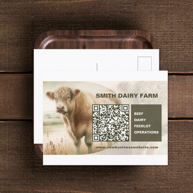 Cow Business QR Code Postkarte (Cow Business QR Code Postcard (front and back))