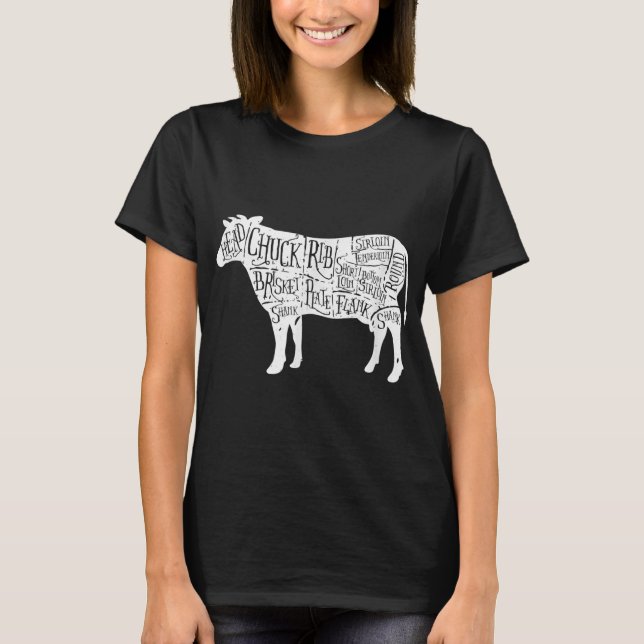 Cow Butchers Beef Cuts Diagram T-Shirt (Vorderseite)