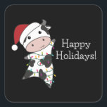 Cow Cheerful Christmas Winter Animals Cows Quadratischer Aufkleber<br><div class="desc">The cow at Christmas with fairy lights. Funny animals with gifts and snow for the holidays. Also funny for Christmas in July. Cows are cute animals and perfect for Christmas.</div>