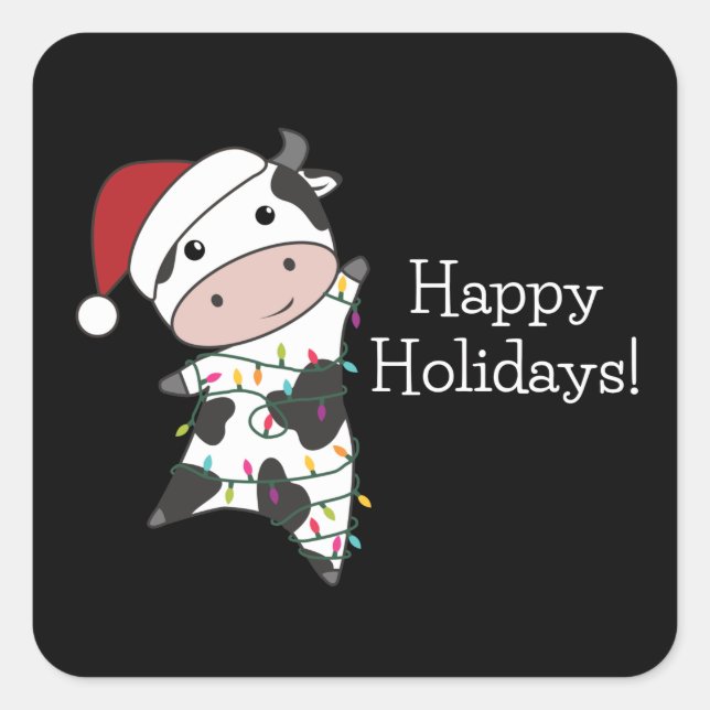 Cow Cheerful Christmas Winter Animals Cows Quadratischer Aufkleber (Vorderseite)