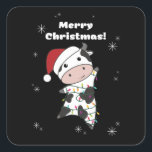 Cow Cheerful Christmas Winter Quadratischer Aufkleber<br><div class="desc">The cow at Christmas with fairy lights. Funny animals with ohrts and snow for the holidays. Also funny for Christmas in July. Cows are cute animals and perfect for Christmas.</div>