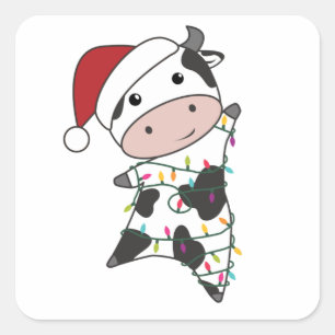 Cow Cheerful Christmas Winter Quadratischer Aufkleber