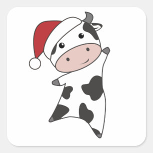 Cow Cheerful Christmas Winter Quadratischer Aufkleber