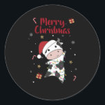 Cow Cheerful Christmas Winter Runder Aufkleber<br><div class="desc">The cow at Christmas with fairy lights. Funny animals with ohrts and snow for the holidays. Also funny for Christmas in July. Cows are cute animals and perfect for Christmas.</div>