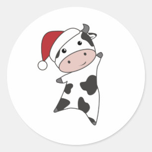 Cow Cheerful Christmas Winter Runder Aufkleber