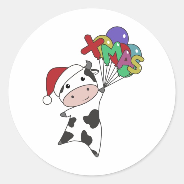 Cow Cheerful Christmas Winter Runder Aufkleber (Vorderseite)