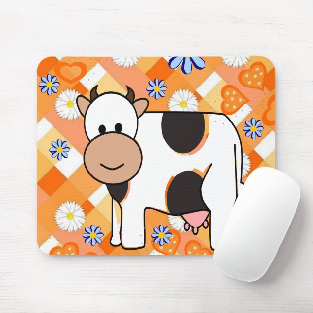 Cow Chevron Blue Flowers Mouse Pad! Mouse Pad Mousepad (Mit Mouse)