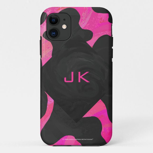 Cow Cow Hot Pink und Black Print Case-Mate iPhone Hülle (Rückseite)
