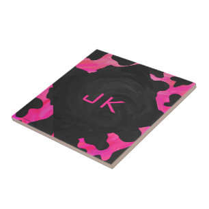 Cow Cow Hot Pink und Black Print Fliese