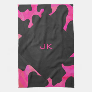 Cow Cow Hot Pink und Black Print Handtuch