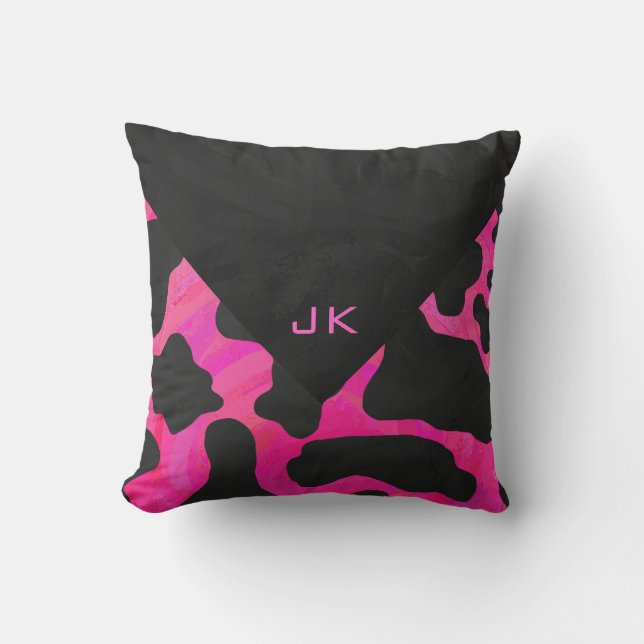 Cow Cow Hot Pink und Black Print Kissen (Vorderseite)