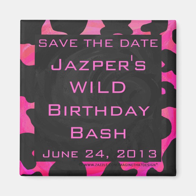 Cow Cow Hot Pink und Black Print Magnet (Vorne)