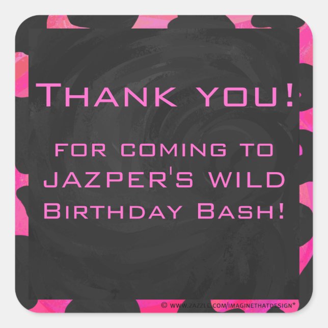 Cow Cow Hot Pink und Black Print Quadratischer Aufkleber (Vorderseite)