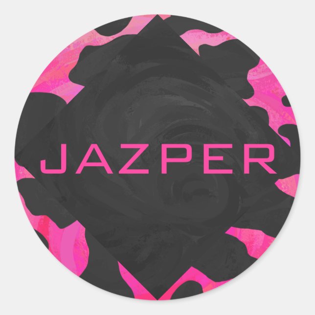 Cow Cow Hot Pink und Black Print Runder Aufkleber (Vorderseite)