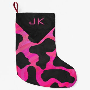 Cow Cow Hot Pink und Schwarz Print Muster Kleiner Weihnachtsstrumpf