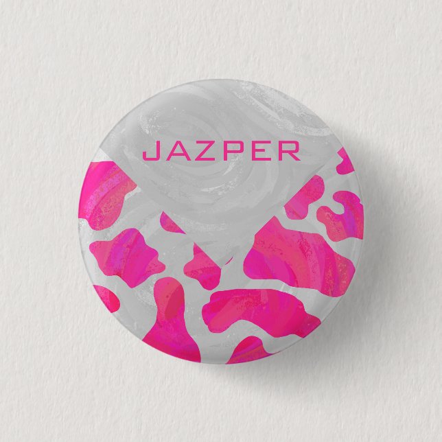 Cow Cow Hot Pink und White Print Button (Vorderseite)