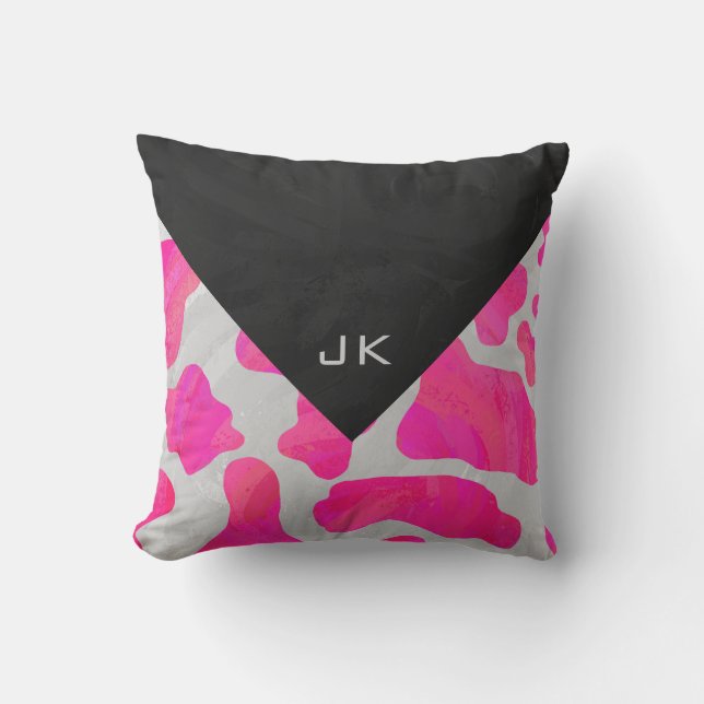 Cow Cow Hot Pink und White Print Kissen (Vorderseite)