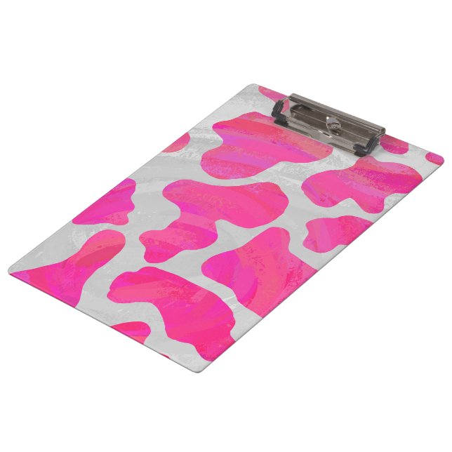 Cow Cow Hot Pink und White Print Klemmbrett (Schrägansicht)