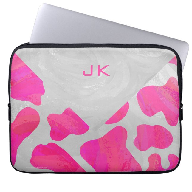 Cow Cow Hot Pink und White Print Laptopschutzhülle (Vorderseite)