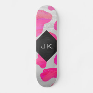 Cow Cow Hot Pink und White Print Skateboard