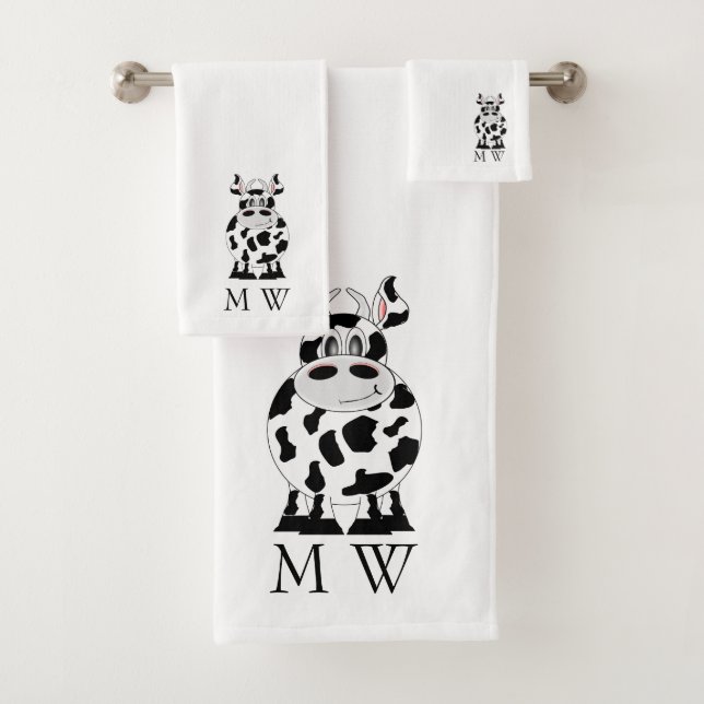 Cow Design Monogrammed Badhandtuch Set (Insitu)