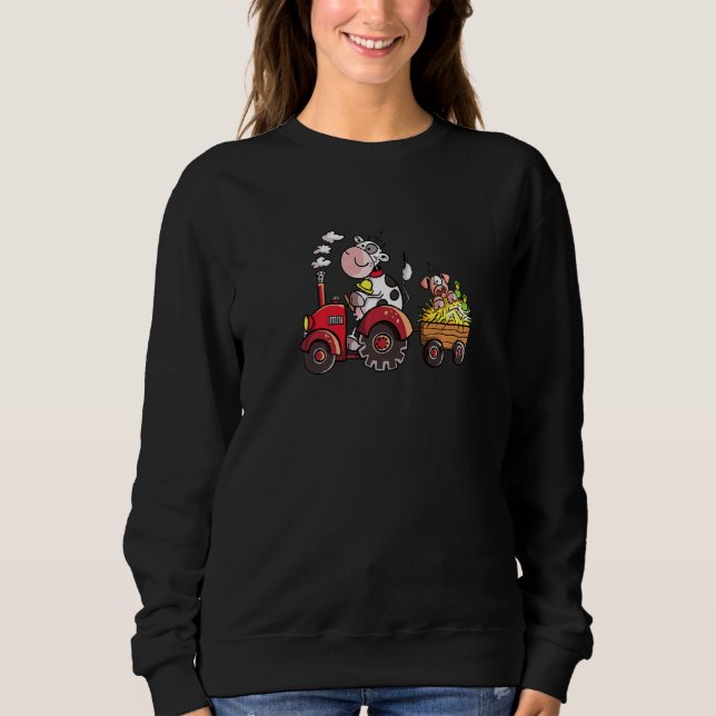 Cow Driving Tractor I Farm Tractor Farm Animals Fa Sweatshirt (Vorderseite)