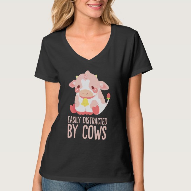 Cow  Easily Distracted By Cows World Farm Animals  T-Shirt (Vorderseite)